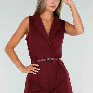 NEW020926 Bordeauxrode Stretch Playsuit met Riem
