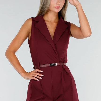 NEW020926 Bordeauxrode Stretch Playsuit met Riem