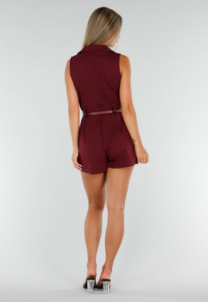 NEW020926 Bordeauxrode Stretch Playsuit met Riem