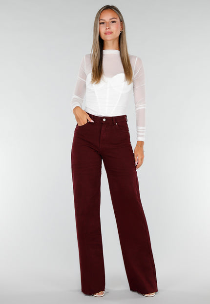 NEW020926 Bordeauxrode Tall Jeans met Straight Leg