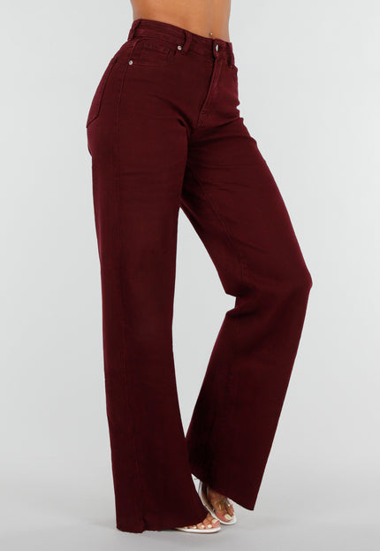 NEW020926 Bordeauxrode Tall Jeans met Straight Leg