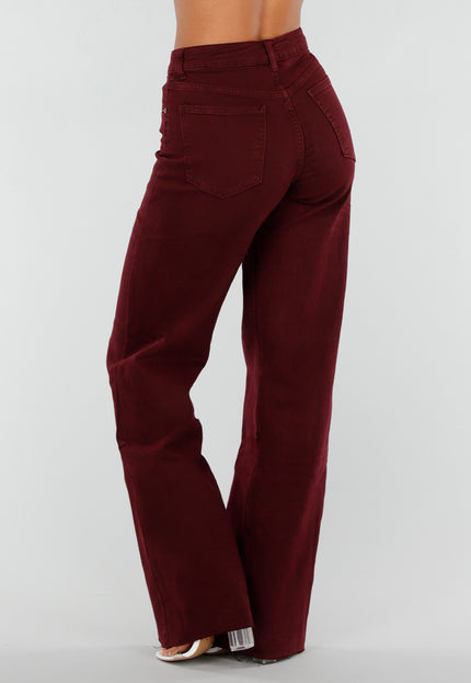 NEW020926 Bordeauxrode Tall Jeans met Straight Leg