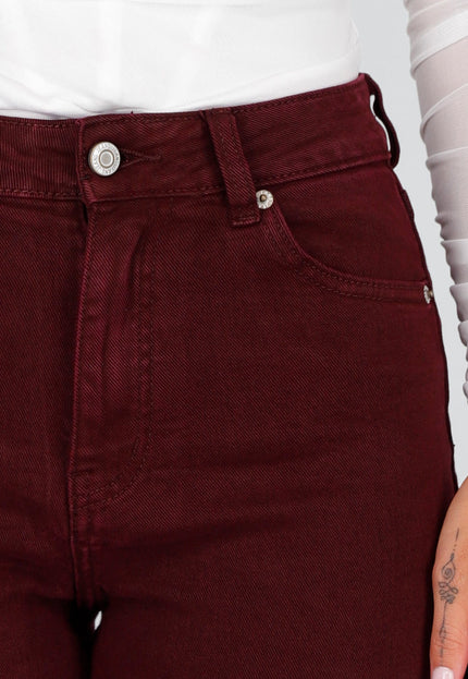 NEW020926 Bordeauxrode Tall Jeans met Straight Leg