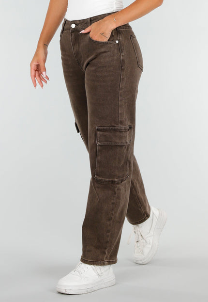 NEW020926 Bruine Denim Cargo Barrel Jeans