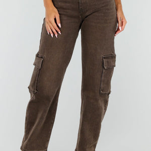 NEW020926 Bruine Denim Cargo Barrel Jeans