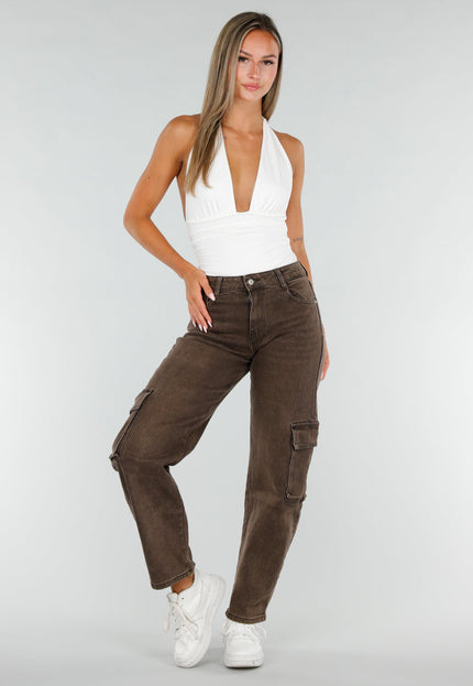 NEW020926 Bruine Denim Cargo Barrel Jeans