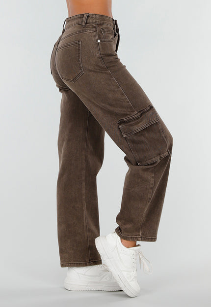NEW020926 Bruine Denim Cargo Barrel Jeans