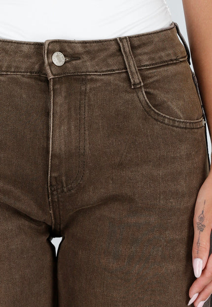 NEW020926 Bruine Denim Cargo Barrel Jeans