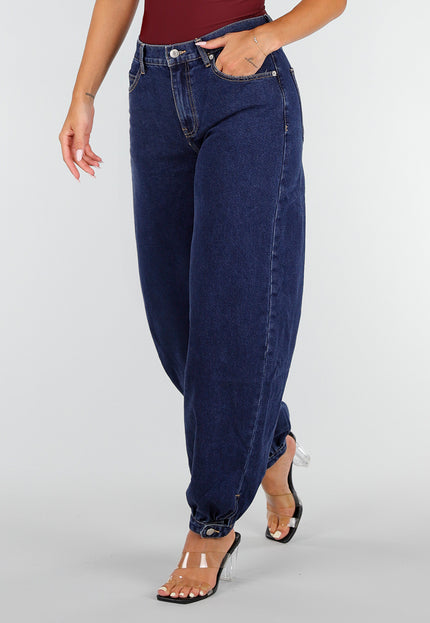 NEW020926 Donkerblauwe Denim Barrel Jeans