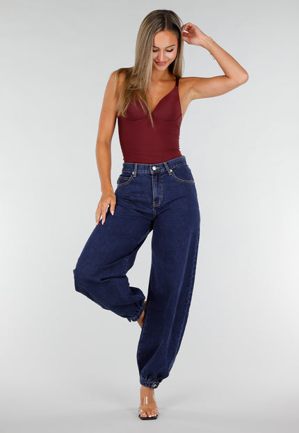NEW020926 Donkerblauwe Denim Barrel Jeans