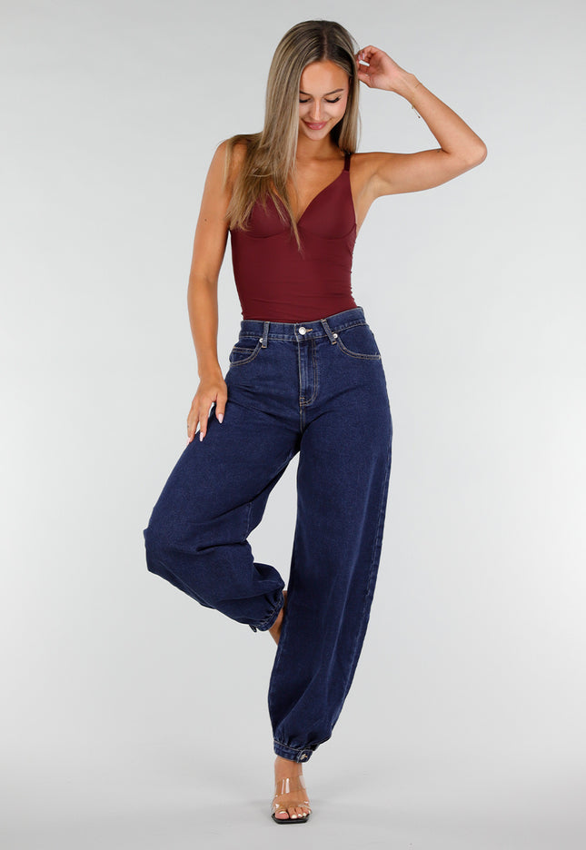 NEW020926 Donkerblauwe Denim Barrel Jeans