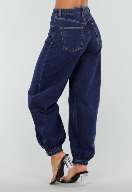 NEW020926 Donkerblauwe Denim Barrel Jeans