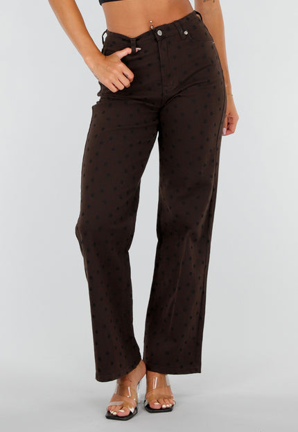 NEW020926 Donkerbruine Straight Leg Jeans met Stippen