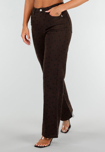 NEW020926 Donkerbruine Straight Leg Jeans met Stippen