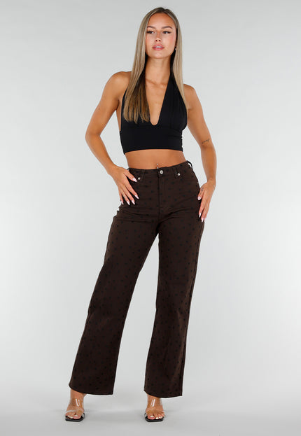 NEW020926 Donkerbruine Straight Leg Jeans met Stippen