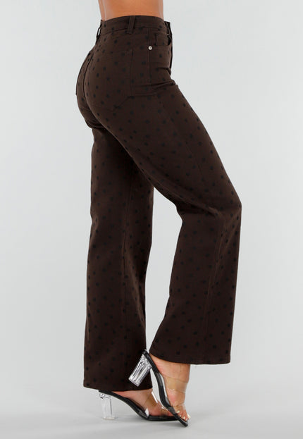 NEW020926 Donkerbruine Straight Leg Jeans met Stippen