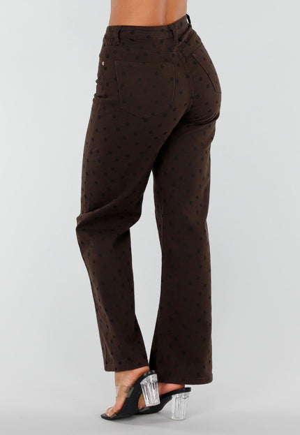 NEW020926 Donkerbruine Straight Leg Jeans met Stippen