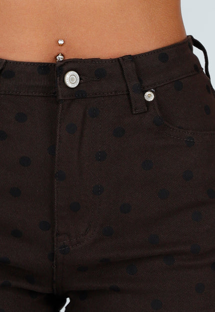 NEW020926 Donkerbruine Straight Leg Jeans met Stippen