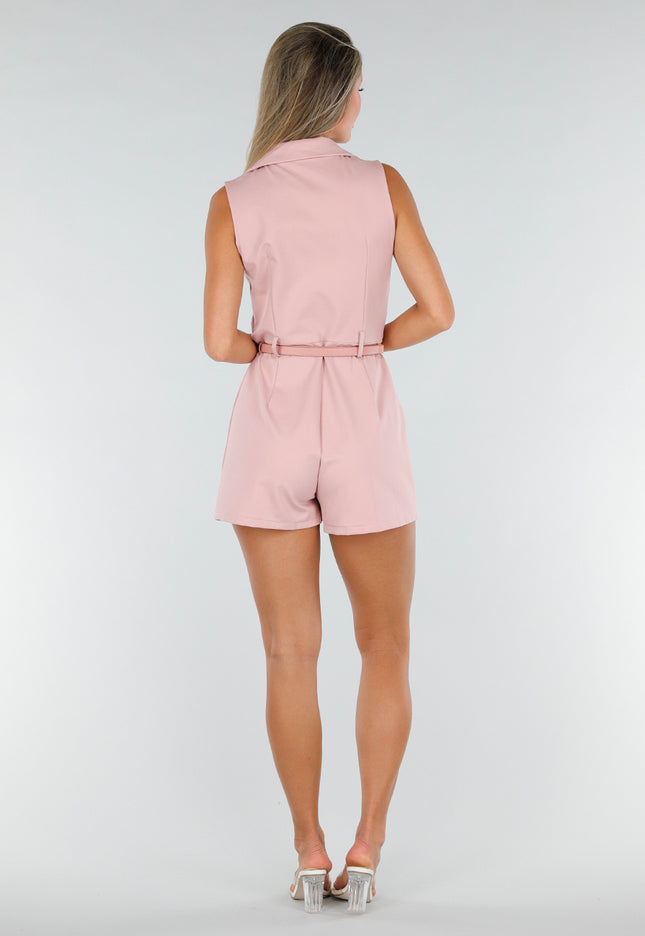 NEW020926 Roze Mouwloze Playsuit met Stretch