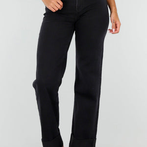 NEW020926 Zwarte Straight Leg Jeans met Omslag