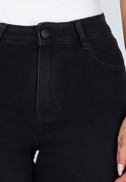NEW020926 Zwarte Straight Leg Jeans met Omslag