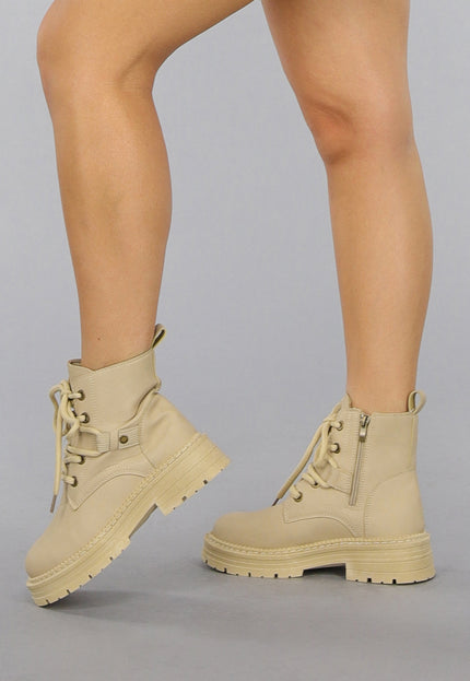 OP=OP.05.S Beige Matte Lederlook Enkellaars