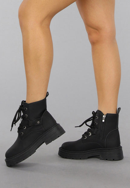 NEW0210 Chunky Zwarte Biker Boots