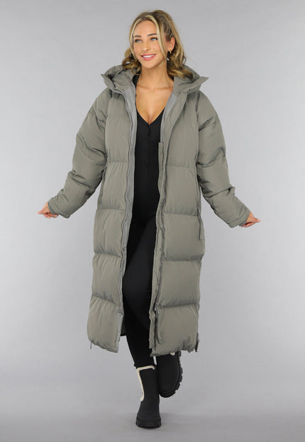 WINTER Grijze Lange Puffer Winterjas