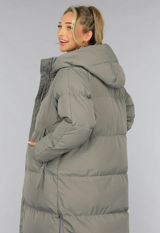 WINTER Grijze Lange Puffer Winterjas