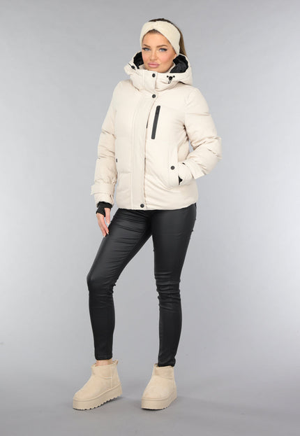 WINTER Korte Beige Winterjas met Duimgaten