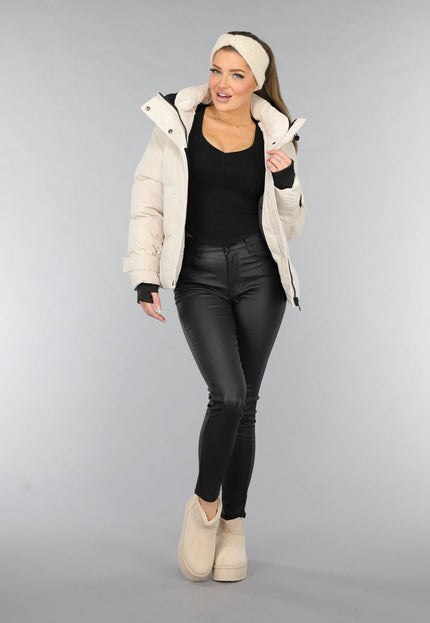 WINTER Korte Beige Winterjas met Duimgaten