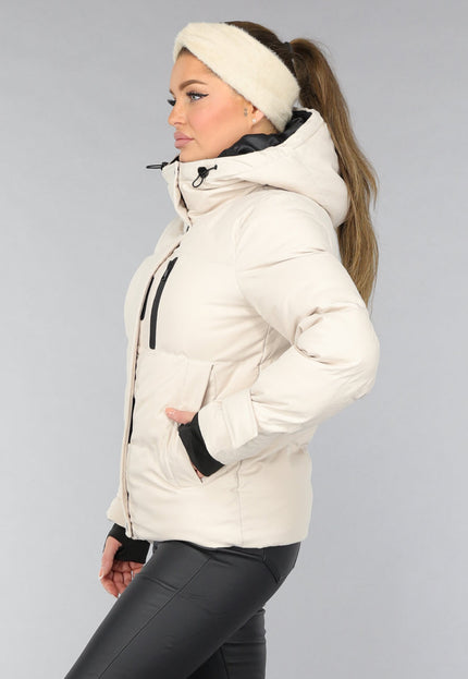 WINTER Korte Beige Winterjas met Duimgaten