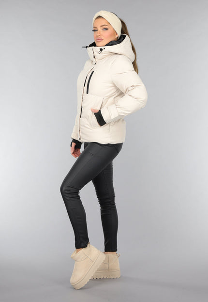 WINTER Korte Beige Winterjas met Duimgaten