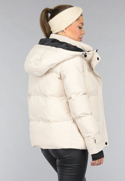 WINTER Korte Beige Winterjas met Duimgaten