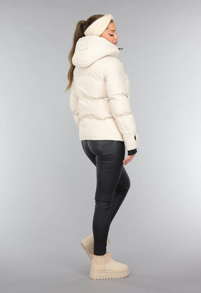 WINTER Korte Beige Winterjas met Duimgaten