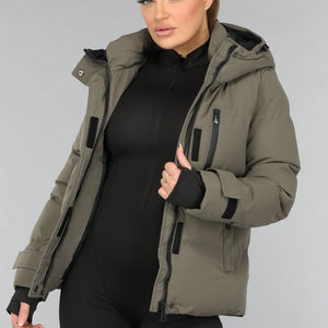 WINTER Korte Taupe Winterjas met Capuchon