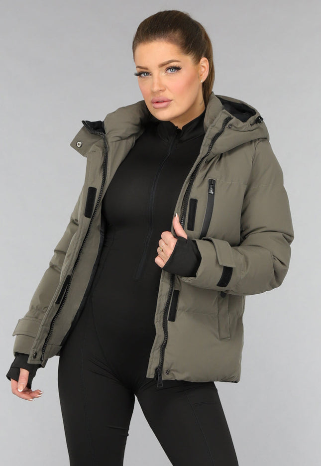 WINTER Korte Taupe Winterjas met Capuchon