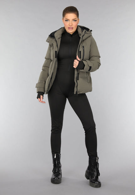 WINTER Korte Taupe Winterjas met Capuchon