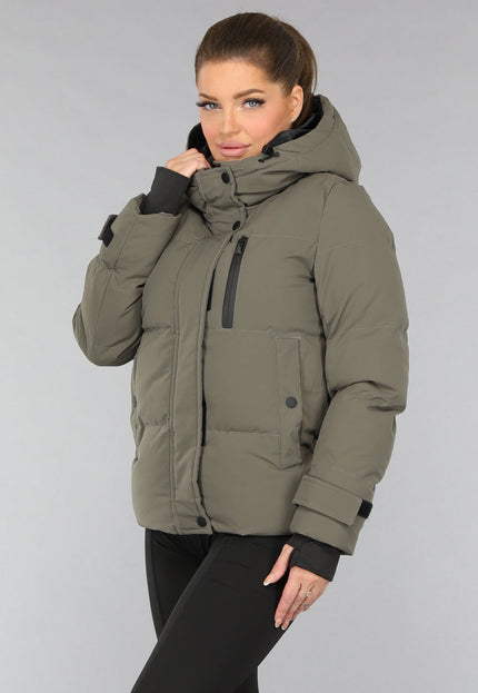 WINTER Korte Taupe Winterjas met Capuchon