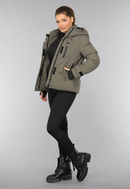 WINTER Korte Taupe Winterjas met Capuchon