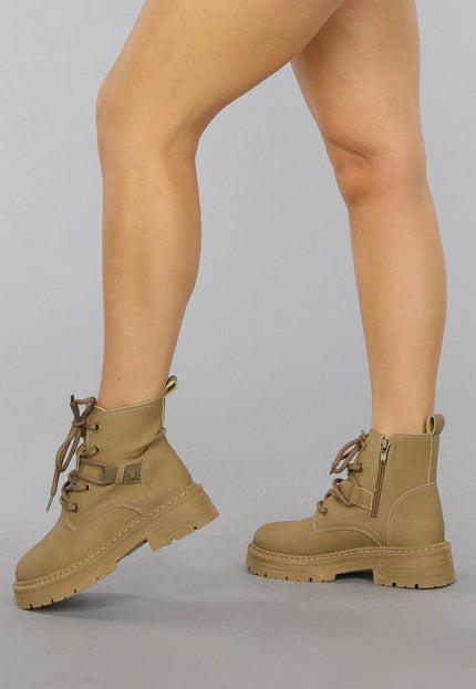 OP=OP.05.S Taupe Enkellaarsjes met Geborstelde Look