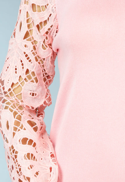 NEW0210 Trui Jurk in Zalmroze met Bloemen Borduur