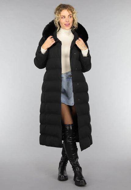 WINTER Zwarte Lange Pufferjacket met Bontkraag