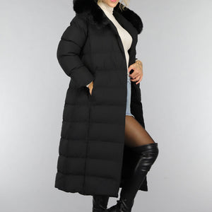 WINTER Zwarte Lange Pufferjacket met Bontkraag