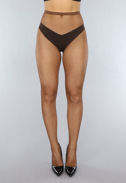 NEW0301 Bruine Fishnet Panty met Klein Patroon