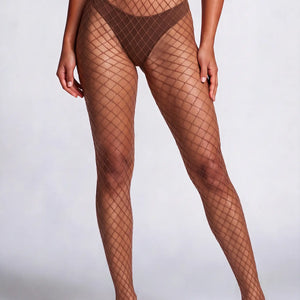 NEW0301 Bruine Net Panty met Groot Patroon
