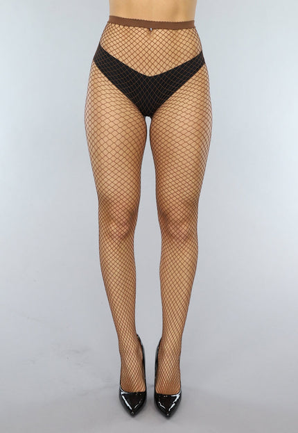 NEW0301 Bruine Net Panty met Medium Patroon