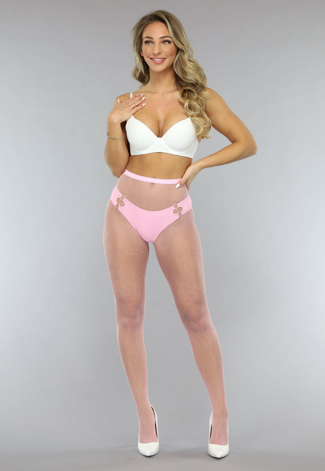 NEW0301 Lichtroze Fishnet Panty met Klein Patroon