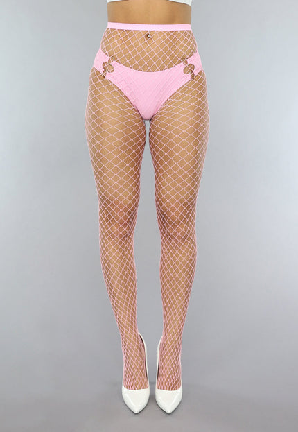 NEW0301 Lichtroze Net Panty met Groot Patroon