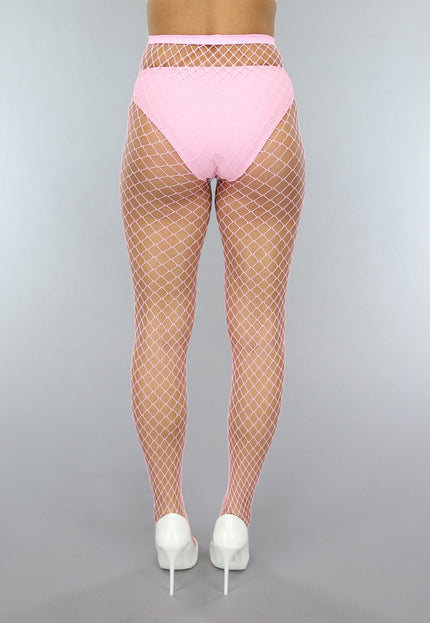 NEW0301 Lichtroze Net Panty met Groot Patroon